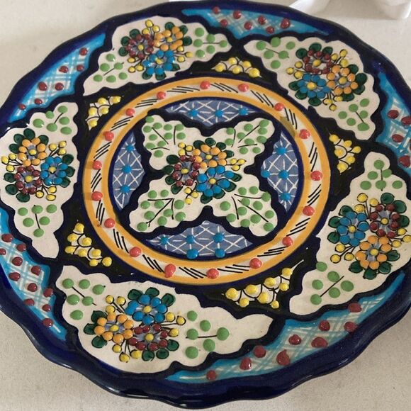 Puerto Rican Mexico Hand Painted Display Dish Colorful Ceramic Hanging Plates - Picture 2 of 6